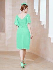 Robe en Mousseline à Col en V Orné de Strass Turquoise