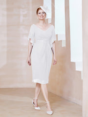 Robe en Mousseline à Col en V Orné de Strass Blanc