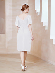 Robe en Mousseline à Col en V Orné de Strass Blanc