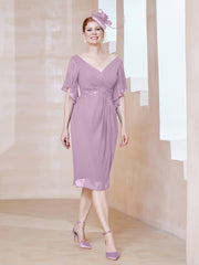 Robe en Mousseline à Col en V Orné de Strass Glycine Grande Taille
