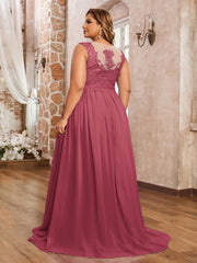 Robe Appliquée et Perlée avec Col en Cœur Cannelle Rose Grande Taille