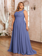 Robe Appliquée et Perlée avec Col en Cœur Pervenche Grande Taille