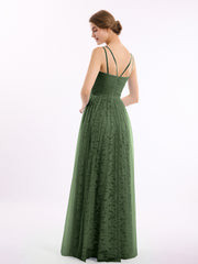 Robes Col en V Doublure en Dentelle et Tulle Olive Verte