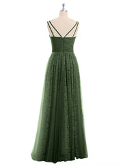 Robes Col en V Doublure en Dentelle et Tulle Olive Verte Grande Taille