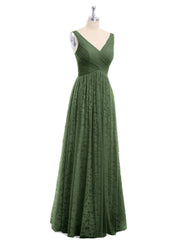 Robes Col en V Doublure en Dentelle et Tulle Olive Verte Grande Taille