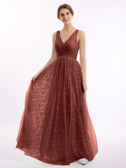 Robes Col en V Doublure en Dentelle et Tulle terracotta Grande Taille