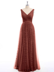 Robes Col en V Doublure en Dentelle et Tulle terracotta Grande Taille