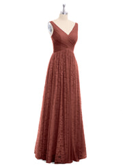 Robes Col en V Doublure en Dentelle et Tulle terracotta Grande Taille