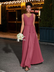 Simple Mousseline Robes Avec Encolure En V Cannelle Rose