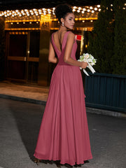 Simple Mousseline Robes Avec Encolure En V Cannelle Rose Grande Taille