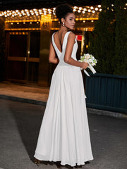 Simple Mousseline Robes Avec Encolure En V Ivoire