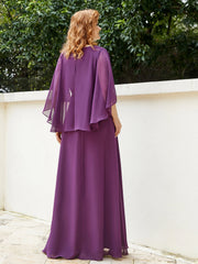 Robe Perlée Longueur au Sol avec Manches Flottantes à Col en V Raisin Grande Taille