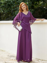 Robe Perlée Longueur au Sol avec Manches Flottantes à Col en V Raisin