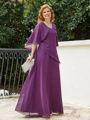 Robe Perlée Longueur au Sol avec Manches Flottantes à Col en V Raisin Grande Taille