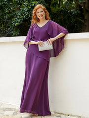 Robe Perlée Longueur au Sol avec Manches Flottantes à Col en V Raisin Grande Taille