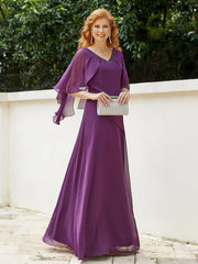 Robe Perlée Longueur au Sol avec Manches Flottantes à Col en V Raisin Grande Taille