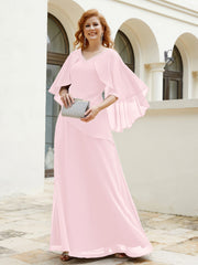 Robe Perlée Longueur au Sol avec Manches Flottantes à Col en V Rose Pâle