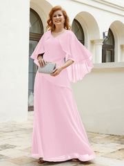 Robe Perlée Longueur au Sol avec Manches Flottantes à Col en V Rose Bonbon Grande Taille