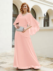Robe Perlée Longueur au Sol avec Manches Flottantes à Col en V Corail