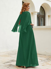 Robe Perlée Longueur au Sol avec Manches Flottantes à Col en V Vert Foncé Grande Taille