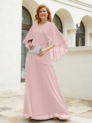 Robe Perlée Longueur au Sol avec Manches Flottantes à Col en V Rose Poudré Grande Taille