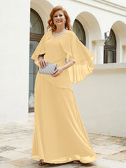 Robe Perlée Longueur au Sol avec Manches Flottantes à Col en V Or