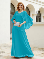 Robe Perlée Longueur au Sol avec Manches Flottantes à Col en V Jade Grande Taille