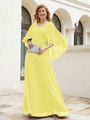 Robe Perlée Longueur au Sol avec Manches Flottantes à Col en V Citron
