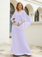 Robe Perlée Longueur au Sol avec Manches Flottantes à Col en V Lilas Grande Taille