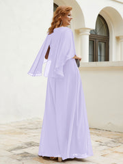 Robe Perlée Longueur au Sol avec Manches Flottantes à Col en V Lilas