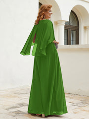 Robe Perlée Longueur au Sol avec Manches Flottantes à Col en V Mousse