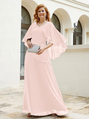 Robe Perlée Longueur au Sol avec Manches Flottantes à Col en V Rose Perle Grande Taille