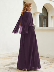 Robe Perlée Longueur au Sol avec Manches Flottantes à Col en V Plum Grande Taille