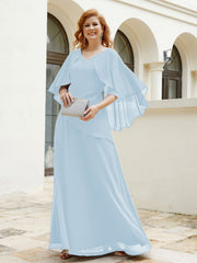 Robe Perlée Longueur au Sol avec Manches Flottantes à Col en V Bleu Ciel