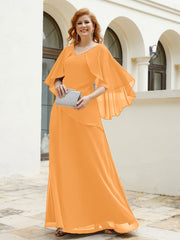 Robe Perlée Longueur au Sol avec Manches Flottantes à Col en V Mandarine Grande Taille