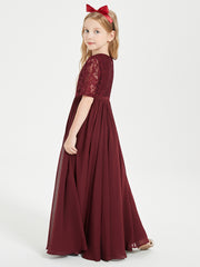 Robes de Demoiselle d'Honneur Junior en Dentelle à Demi-Manches Cabernet