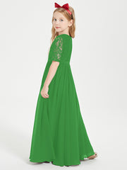 Robes de Demoiselle d'Honneur Junior en Dentelle à Demi-Manches Vert