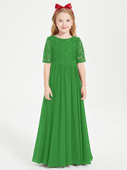 Robes de Demoiselle d'Honneur Junior en Dentelle à Demi-Manches Vert