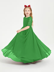Robes de Demoiselle d'Honneur Junior en Dentelle à Demi-Manches Vert