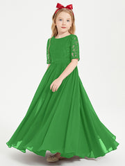 Robes de Demoiselle d'Honneur Junior en Dentelle à Demi-Manches Vert