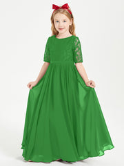 Robes de Demoiselle d'Honneur Junior en Dentelle à Demi-Manches Vert