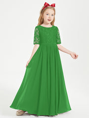 Robes de Demoiselle d'Honneur Junior en Dentelle à Demi-Manches Vert