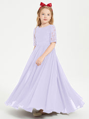 Robes de Demoiselle d'Honneur Junior en Dentelle à Demi-Manches Lilas