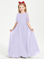 Robes de Demoiselle d'Honneur Junior en Dentelle à Demi-Manches Lilas