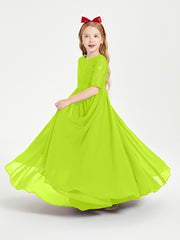 Robes de Demoiselle d'Honneur Junior en Dentelle à Demi-Manches Vert Citron