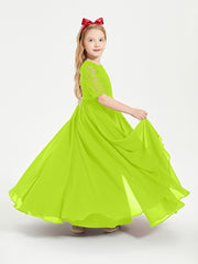 Robes de Demoiselle d'Honneur Junior en Dentelle à Demi-Manches Vert Citron