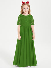 Robes de Demoiselle d'Honneur Junior en Dentelle à Demi-Manches Mousse
