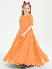 Robes de Demoiselle d'Honneur Junior en Dentelle à Demi-Manches Orange