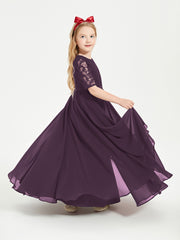 Robes de Demoiselle d'Honneur Junior en Dentelle à Demi-Manches Plum