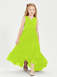 Boho Robes de Demoiselles d'Honneur Junior à Jupe en Cascade Vert Citron